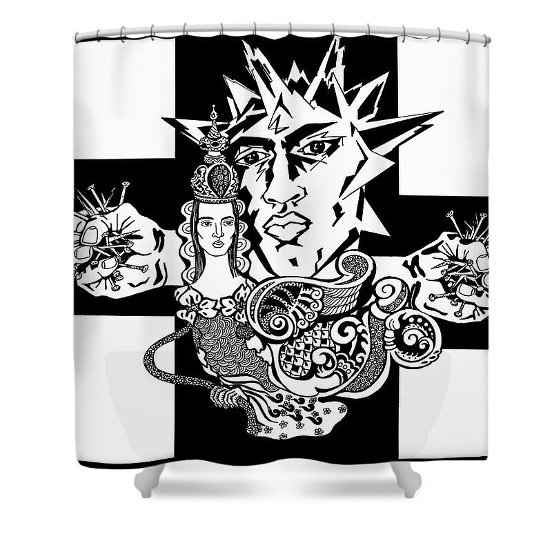 People Shower Curtain featuring the drawing Crucifixion by Yelena Tylkina