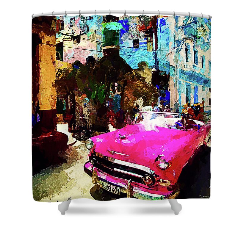 Havana Shower Curtain featuring the digital art Cruising In Havana by Ted Azriel