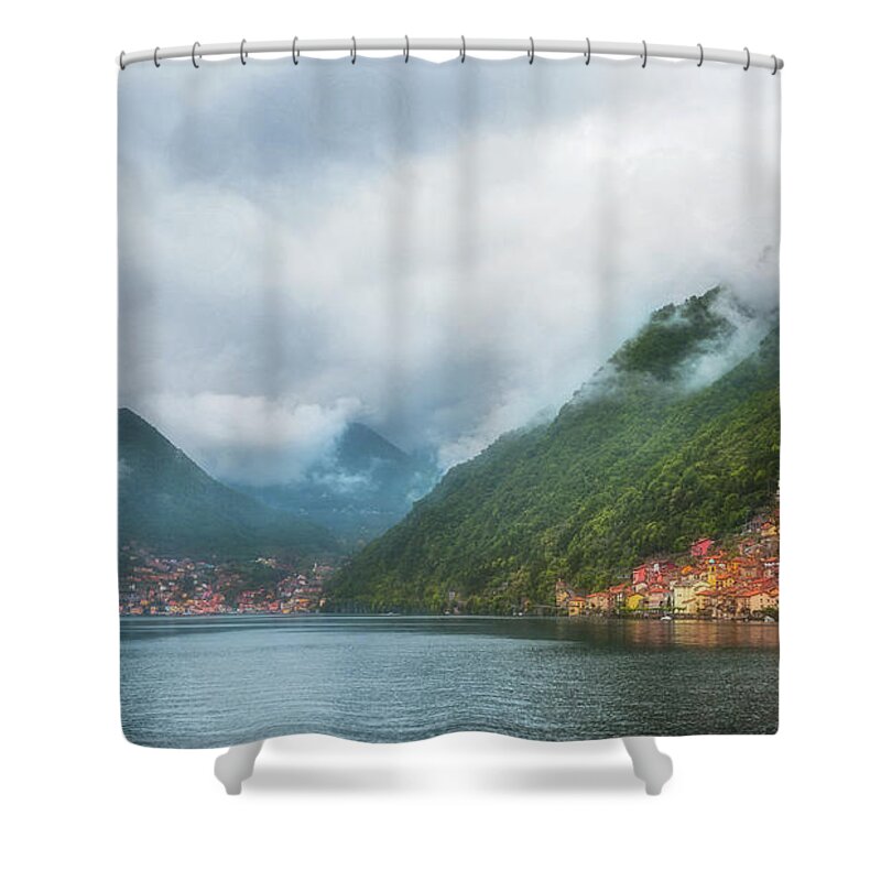Joan Carroll Shower Curtain featuring the photograph Cruising Lake Como Italy by Joan Carroll