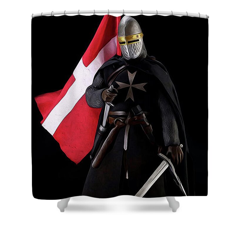 Crusader Knight Shower Curtain featuring the painting Crusader Warrior - 03 by AM FineArtPrints