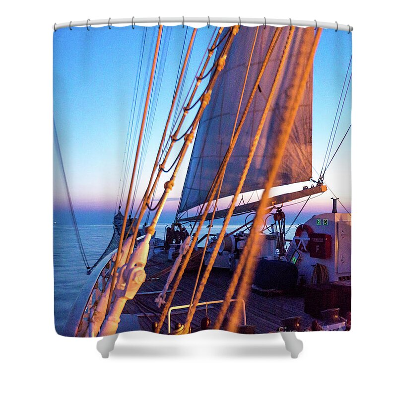 Aegis Shower Curtain featuring the photograph Crusing Into Sunrise by Hannes Cmarits