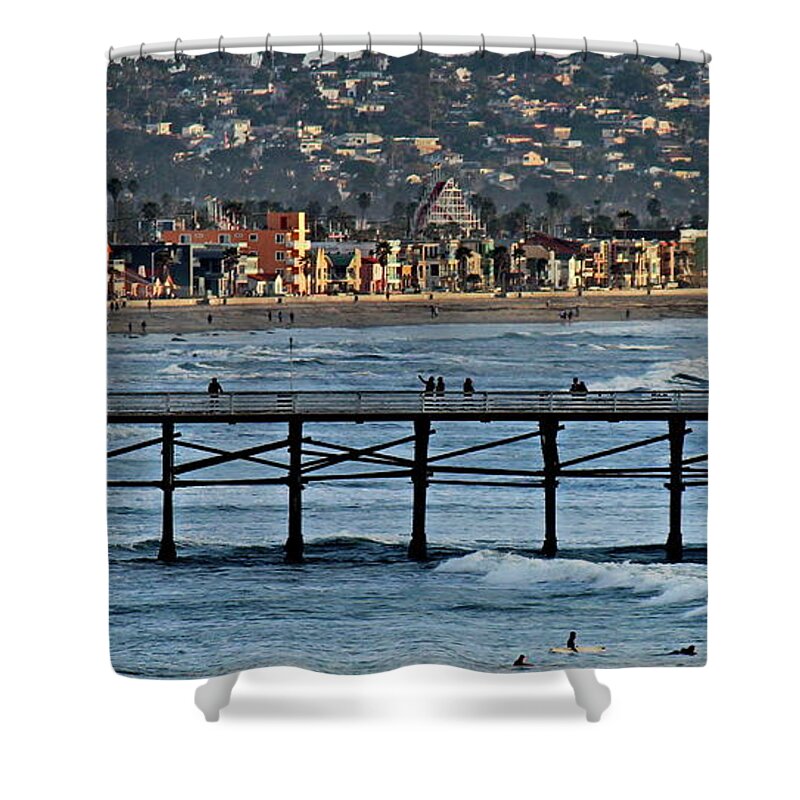 Russ Harris Fine Art Photographer Published La Jolla California Shower Curtain featuring the photograph Crystal Pier - Mission Beach - Big Dipper by Russ Harris