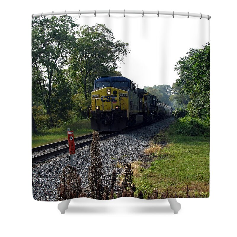 Train Shower Curtain featuring the photograph CSX 425 Coming Down the Tracks by George Jones