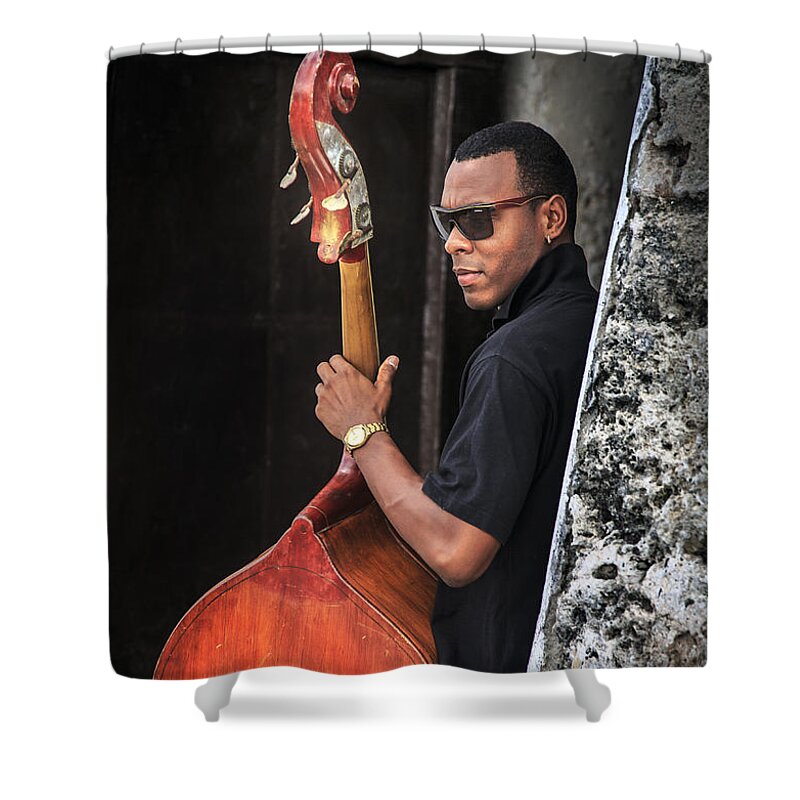 Cuba Shower Curtain featuring the photograph Cuban Bass Player by Craig J Satterlee