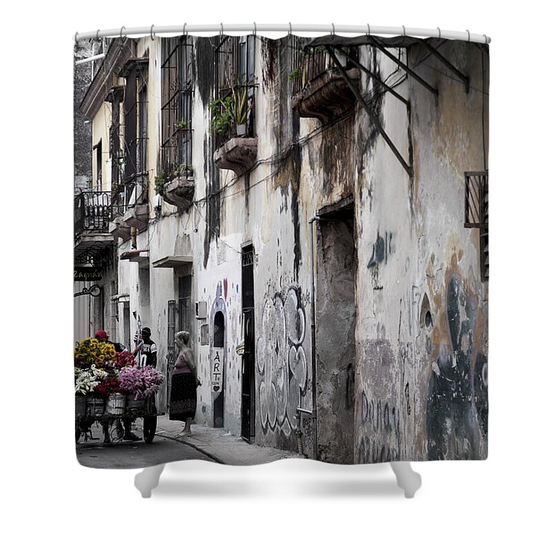  Cuba Street Life Shower Curtain featuring the photograph Cuban Flower Vendor by David Chasey