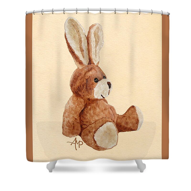 Cuddly Rabbit Shower Curtain featuring the painting Cuddly Rabbit by Angeles M Pomata