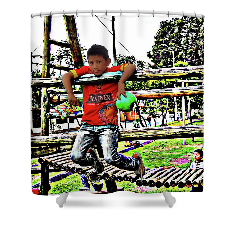 Boy Shower Curtain featuring the photograph Cuenca Kids 1020 by Al Bourassa
