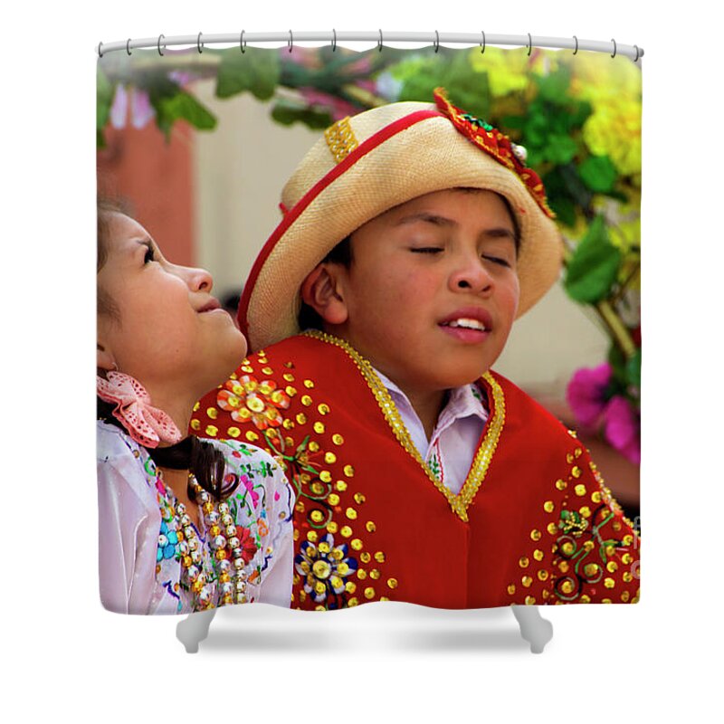 Boy Shower Curtain featuring the photograph Cuenca Kids 835 by Al Bourassa