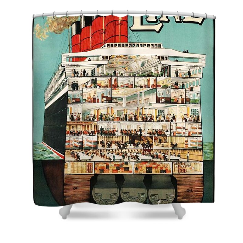 Ship Poster Shower Curtain featuring the painting Cunard Liner Poster by Vincent Monozlay
