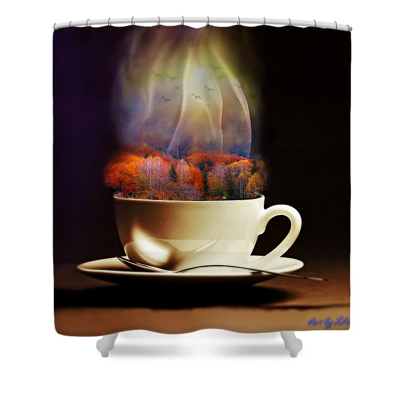 Nature Shower Curtain featuring the digital art Cup of Autumn by Lilia S