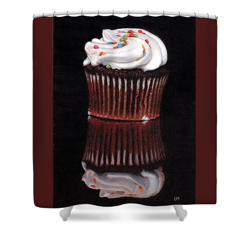 Cupcake Shower Curtain featuring the painting Cupcake Reflections by Linda Merchant