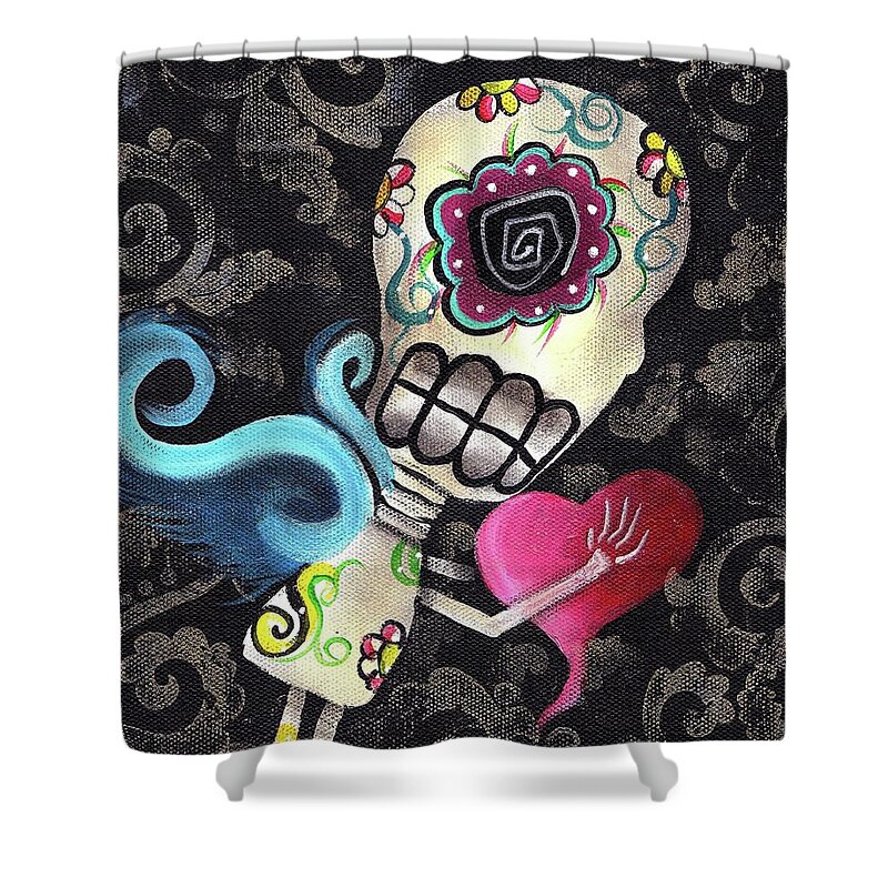 Day Of The Dead Shower Curtain featuring the painting Cupido by Abril Andrade