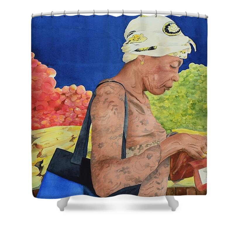 Curacao Shower Curtain featuring the painting Curacao Market by Celene Terry