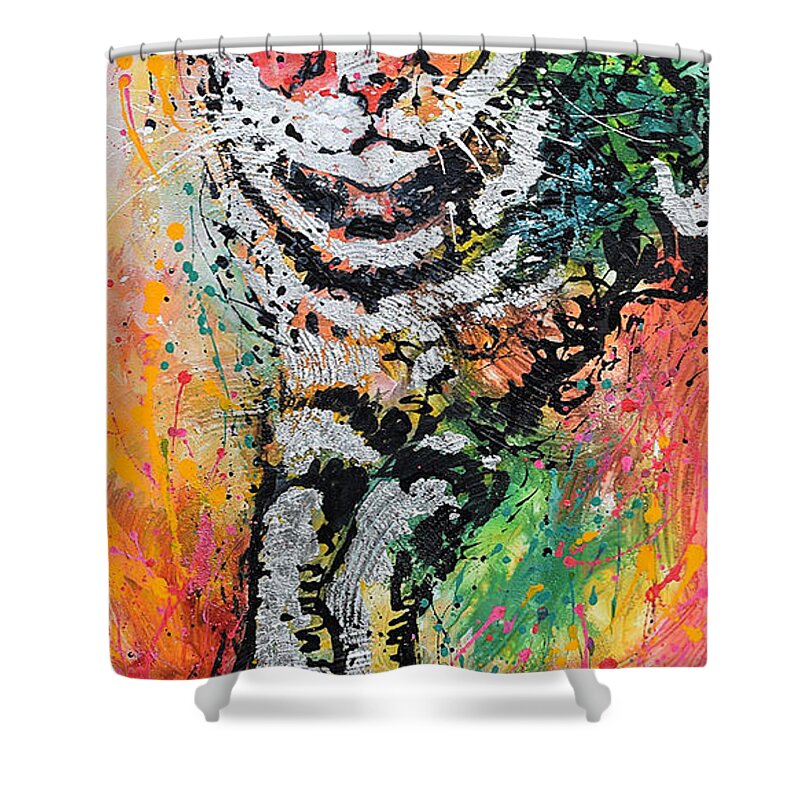 Cats Shower Curtain featuring the painting Curious Cat by Jyotika Shroff