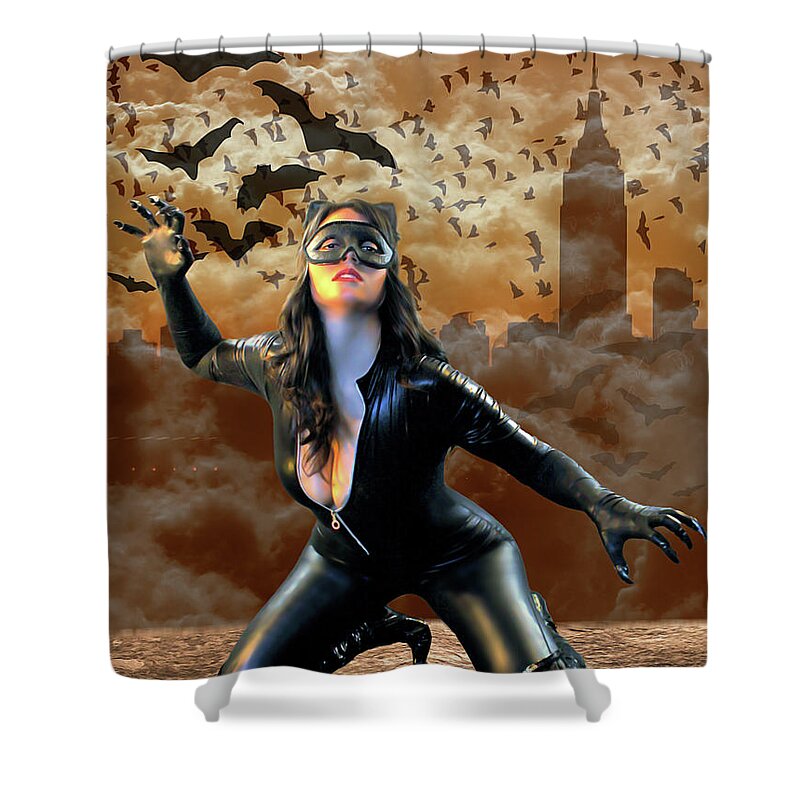 Cat Woman Shower Curtain featuring the photograph Curse Of The Cat Woman by Jon Volden
