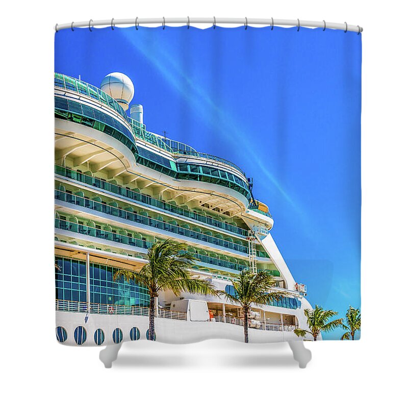Beautiful Shower Curtain featuring the photograph Curved Glass Over Balconies on Luxury Cruise Ship by Darryl Brooks