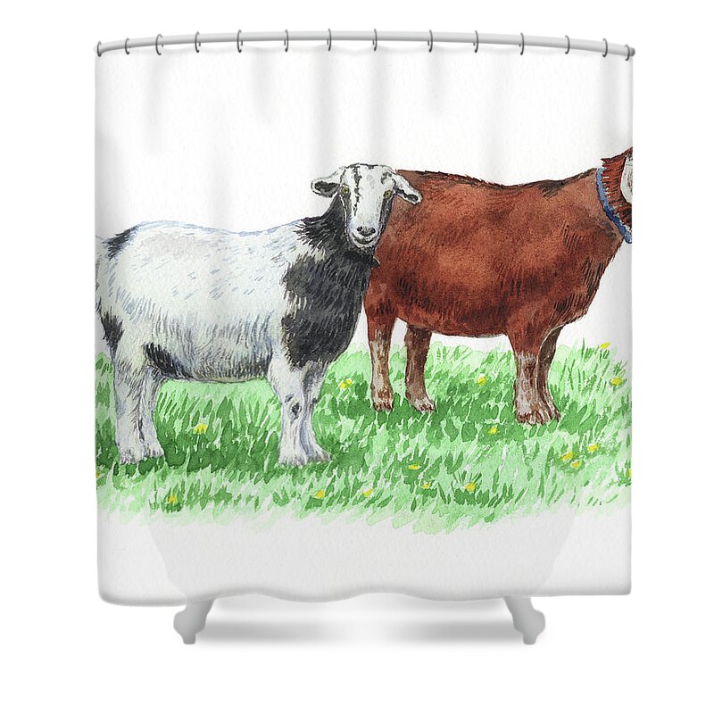 Goat Shower Curtain featuring the painting Cute And Curious Goats Watercolor by Irina Sztukowski