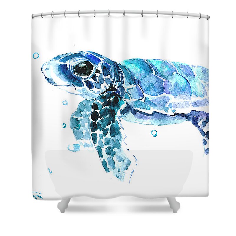 Turtle Shower Curtain featuring the painting Cute Baby Turtle by Suren Nersisyan