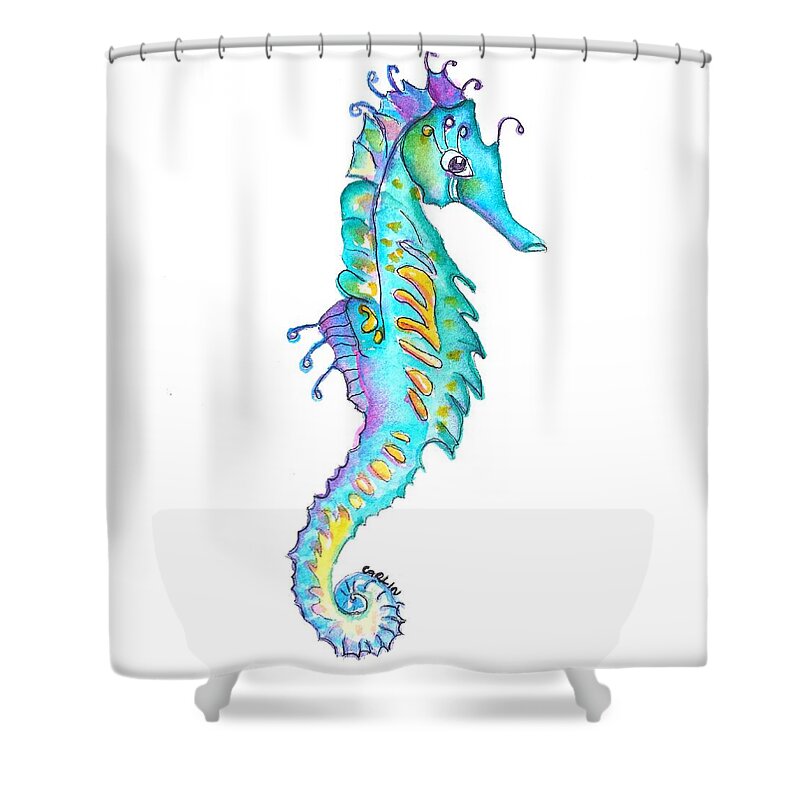 Seahorse Shower Curtain featuring the painting Cute Colorful Seahorse by Carlin Blahnik CarlinArtWatercolor