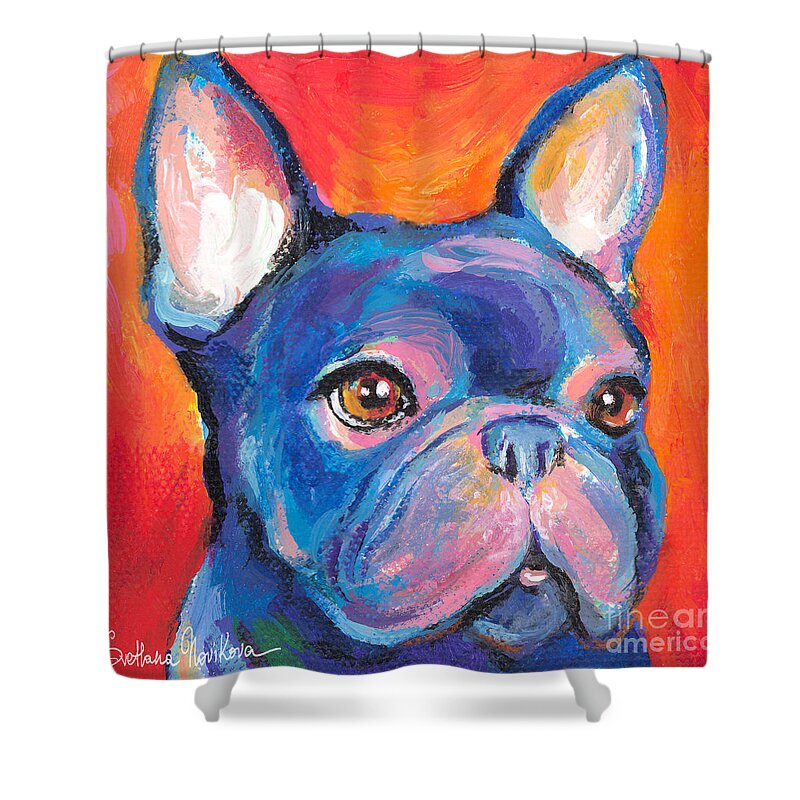 French Bulldog Gifts Shower Curtain featuring the painting Cute French bulldog painting prints by Svetlana Novikova