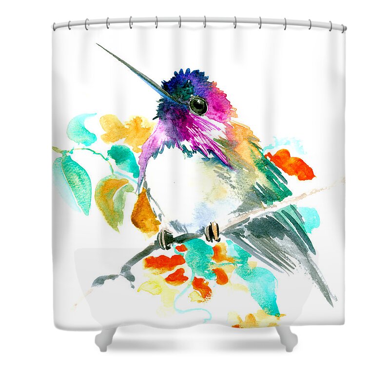 Hummingbird Shower Curtain featuring the painting Cute Little Hummingbird by Suren Nersisyan