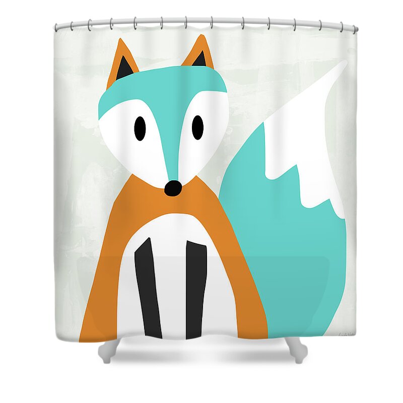 Fox Shower Curtain featuring the mixed media Cute Orange And Blue Fox- Art by Linda Woods by Linda Woods