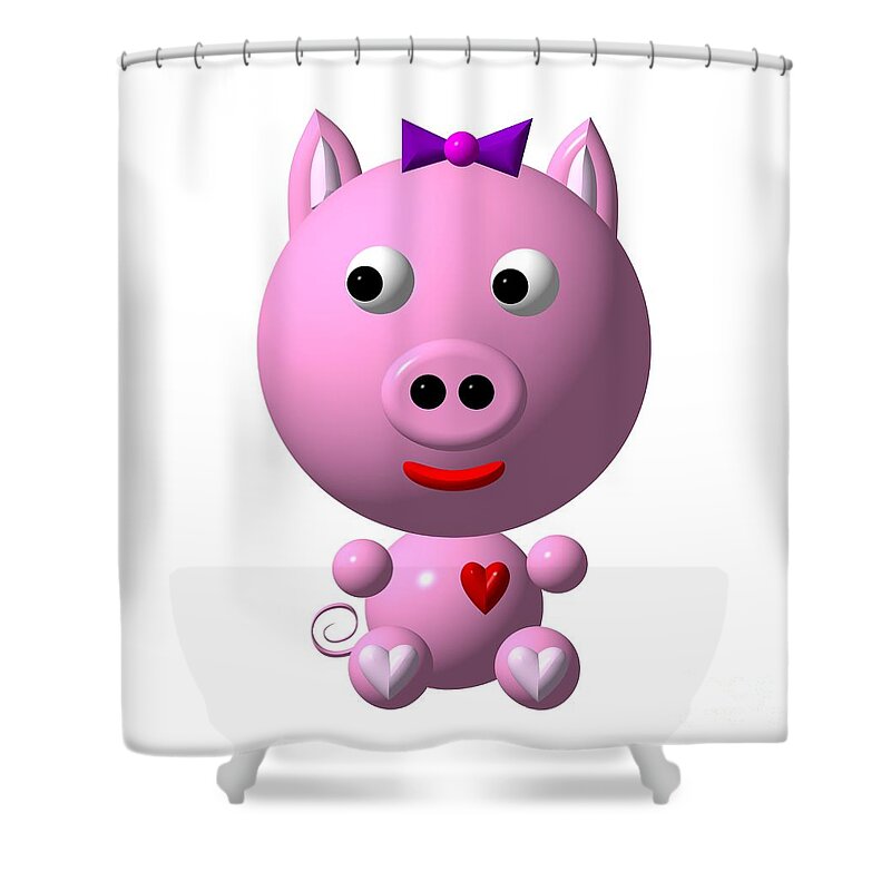 Pigs Shower Curtain featuring the digital art Cute Pink Pig with Purple Bow by Rose Santuci-Sofranko