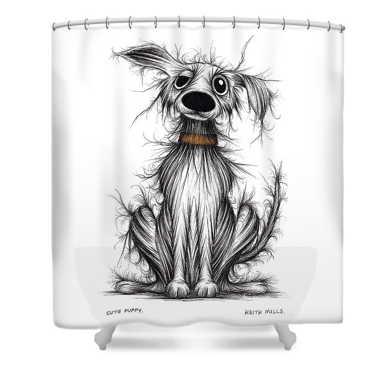 Cute Puppy Shower Curtain featuring the drawing Cute puppy by Keith Mills