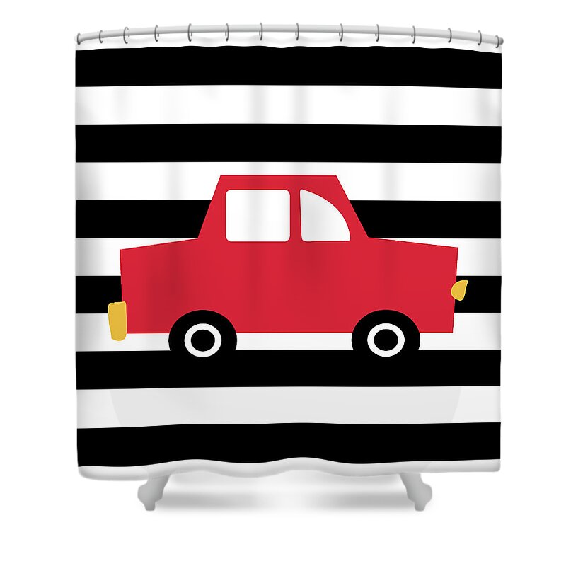 Cars Shower Curtain featuring the digital art Cute Red Car- Art by Linda Woods by Linda Woods