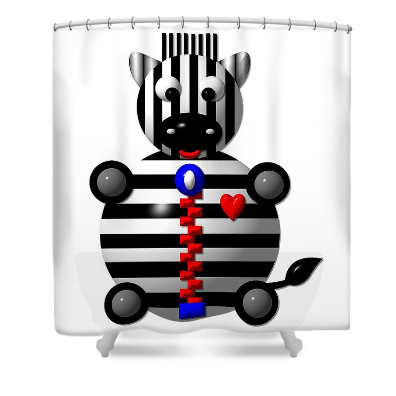 Cute Zebra With A Zipper Shower Curtain featuring the digital art Cute Zebra with a Zipper by Rose Santuci-Sofranko