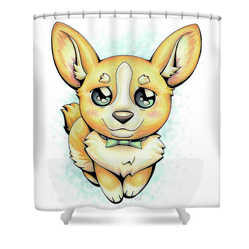 Puppy Shower Curtain featuring the drawing CUTIE Corgi by Sipporah Art and Illustration