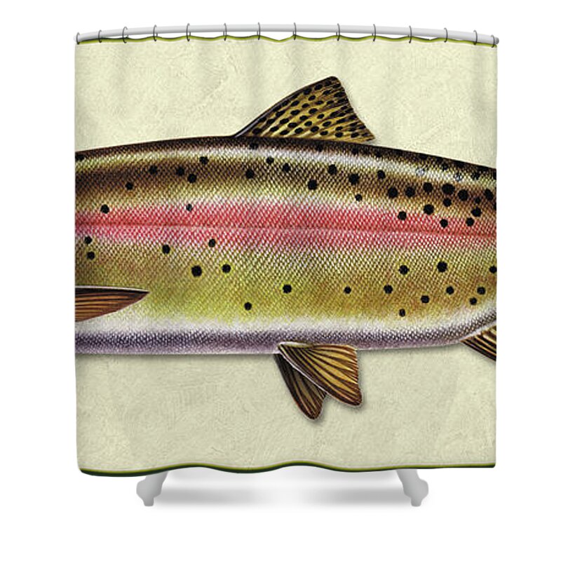 Jon Q Wright Fish Id Print Cutthroat Trout Flyfishing Fly Freshwater Shower Curtain featuring the painting Cutthroat trout ID by Jon Q Wright