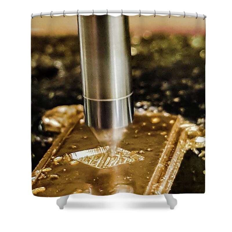 Brass Shower Curtain featuring the photograph Cutting brass by Bruce Carpenter