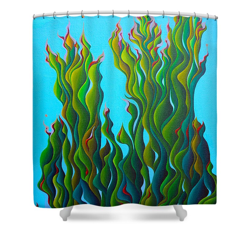 Cypress Shower Curtain featuring the painting Cypressing a Wave by Amy Ferrari