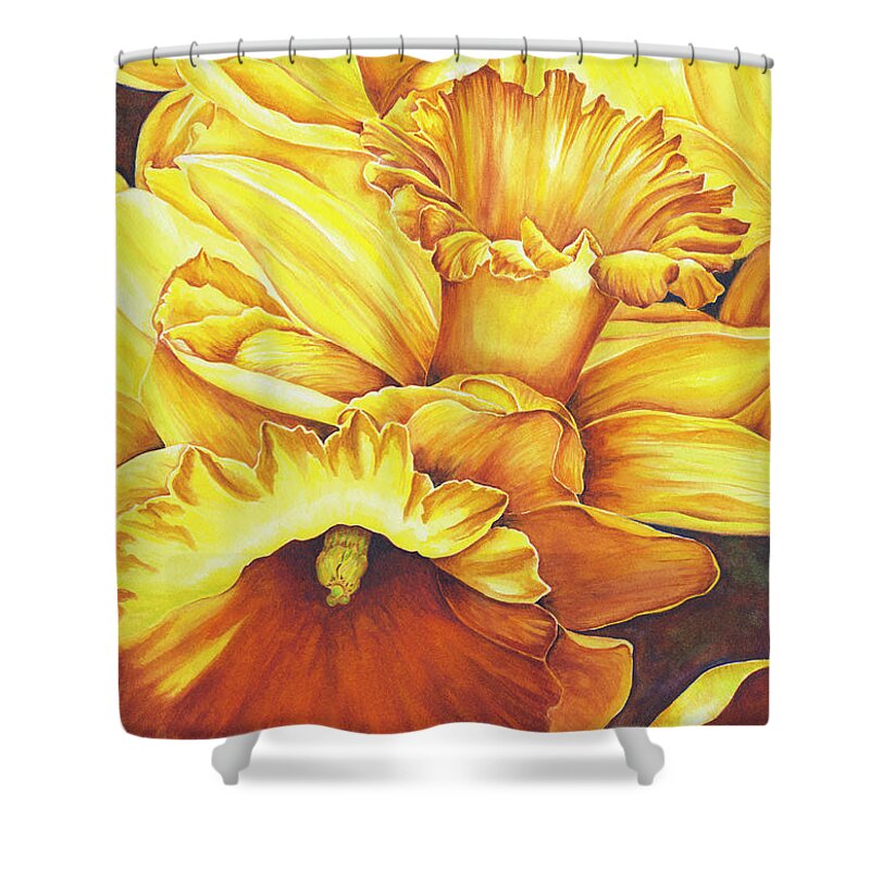 Floral Shower Curtain featuring the painting Daffodil Drama by Lori Taylor