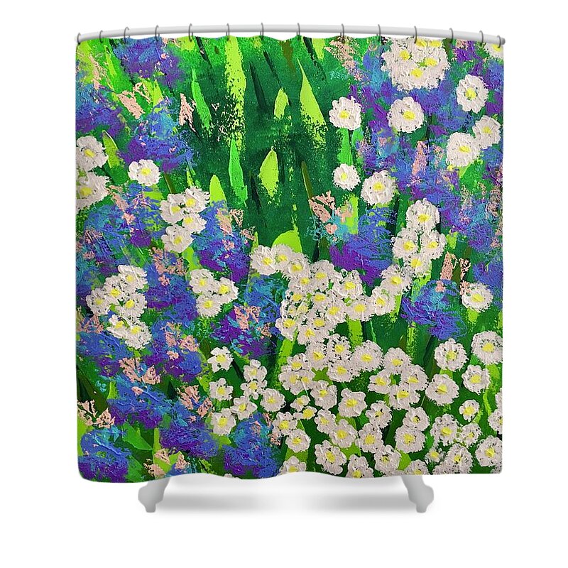 White Shower Curtain featuring the painting Daisy and Glads - SOLD by George Riney