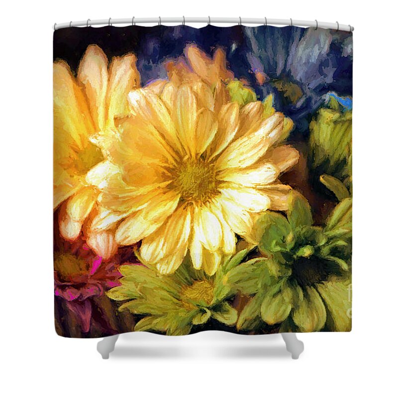 Daisy Flowers Shower Curtain featuring the mixed media Daisy Flower Print by Tina LeCour