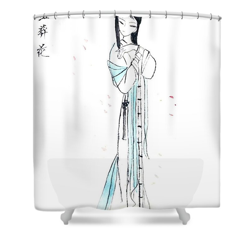 Chinese Brush Painting Shower Curtain featuring the painting Daiyu by Leslie Ouyang