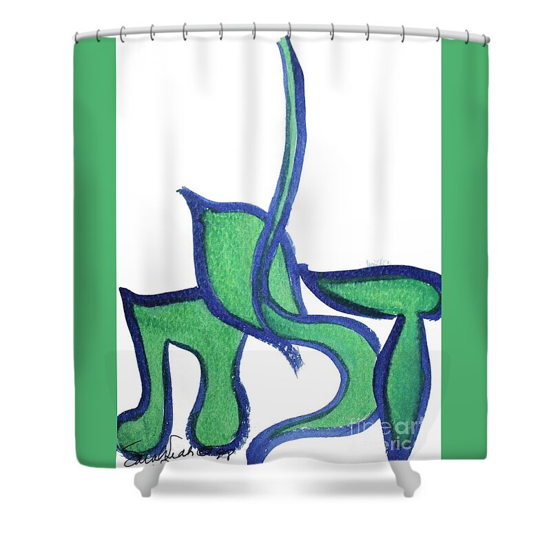 Dalit Sarahleah Hankes Draw Water Or Bough Shower Curtain featuring the painting DALIT nf1-176 by Hebrewletters SL