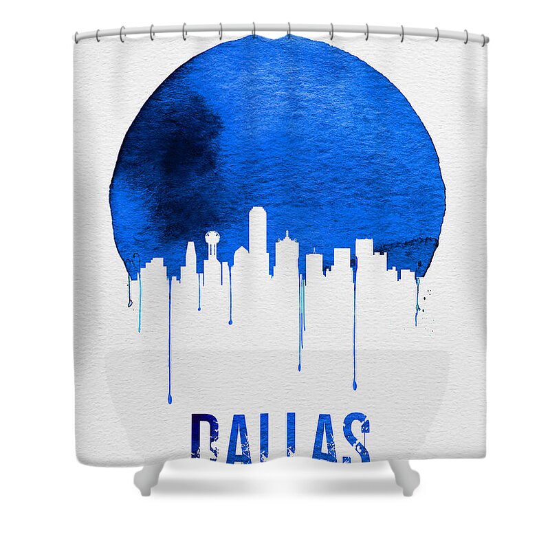 Dallas Shower Curtain featuring the painting Dallas Skyline Blue by Naxart Studio