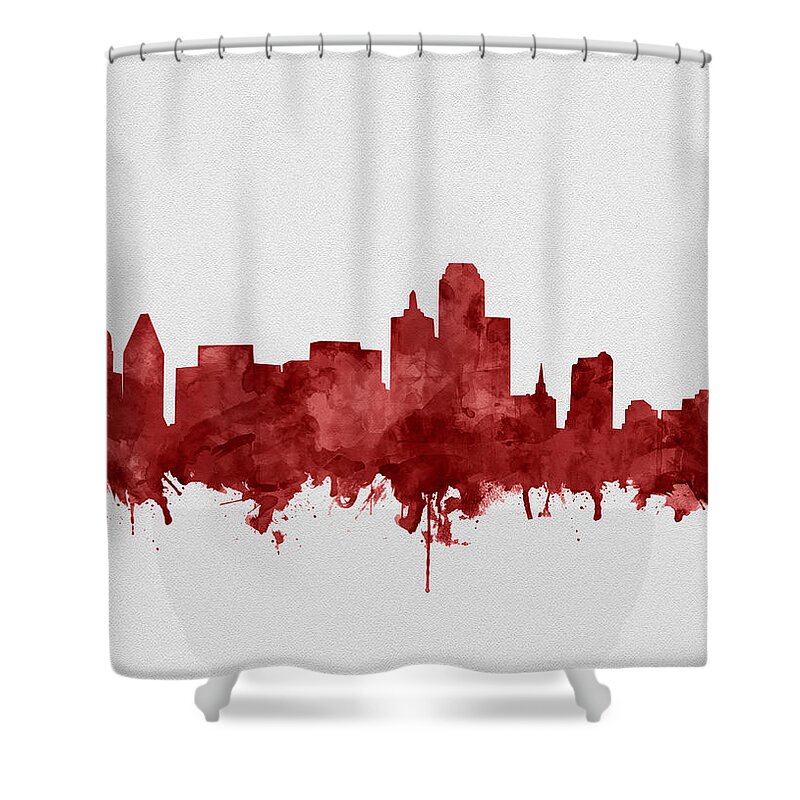 Dallas Shower Curtain featuring the painting Dallas Skyline Red by Bekim M