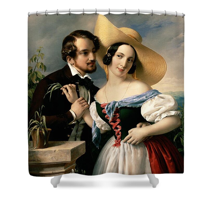 Dalliance Shower Curtain featuring the painting Dalliance by Miklos Barabas