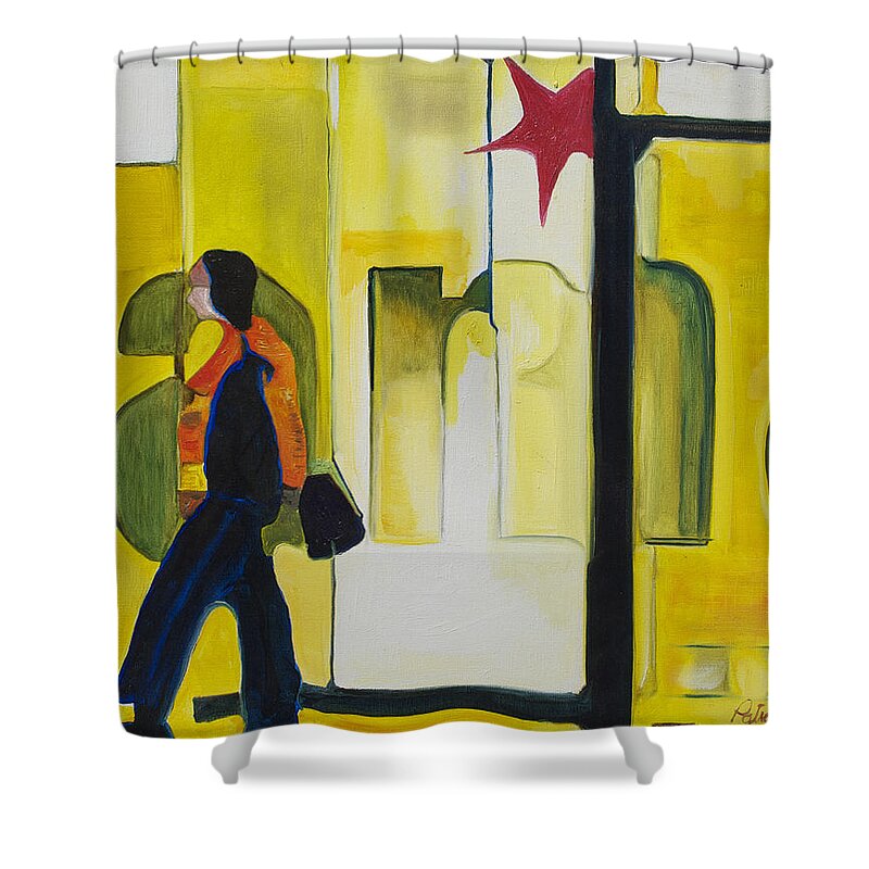 Abstract Shower Curtain featuring the painting Dam Shopper by Patricia Arroyo