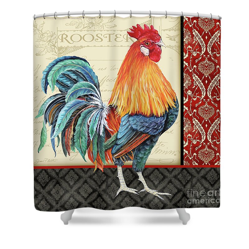 Rooster Shower Curtain featuring the painting Damask Rooster-D by Jean Plout