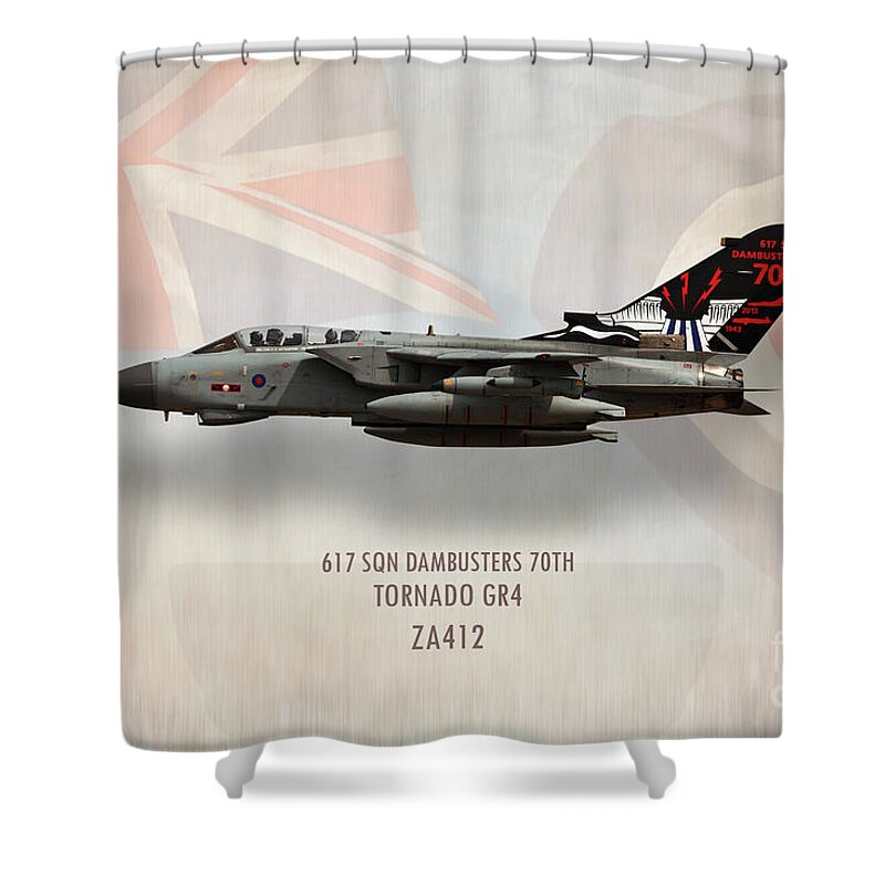 Tornado Gr4 Shower Curtain featuring the digital art Dambusters Tornado GR4 ZA412 by Airpower Art