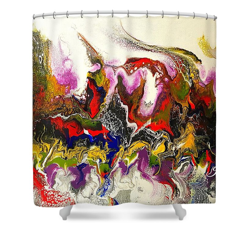 Forest Shower Curtain featuring the painting Dance of Flames by Jo Smoley