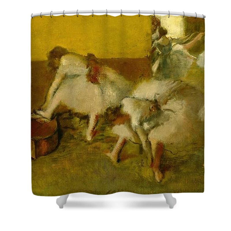 Dancers Shower Curtain featuring the painting Dancers in the Green Room by Edgar Degas