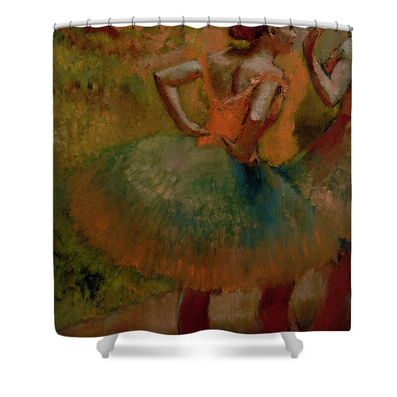 Dancers Wearing Green Skirts Shower Curtain featuring the pastel Dancers Wearing Green Skirts by Edgar Degas