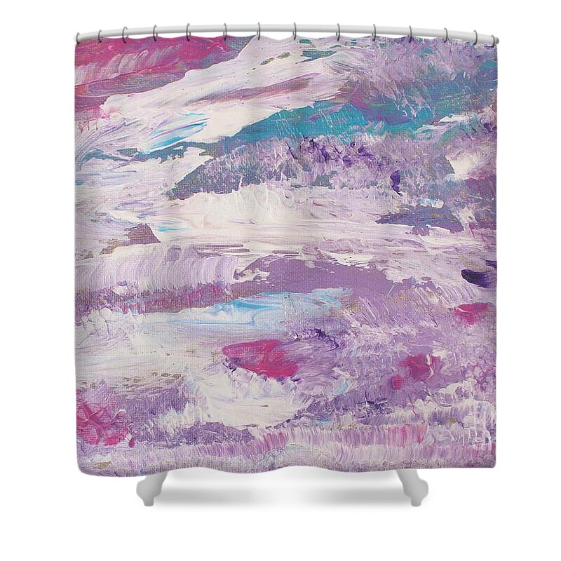 Dancing Clouds Bliss Contentment Delight Elation Enjoyment Euphoria Exhilaration Jubilation Laughter Optimism Peace Of Mind Pleasure Prosperity Well-being Beatitude Blessedness Cheer Cheerfulness Content Deliriums Ecstasy Enchantment Exuberance Felicity Gaiety Geniality Gladness Hilarity Hopefulness Joviality Lighthearted Merriment Mirth  Shower Curtain featuring the painting Dancing Clouds by Sarahleah Hankes