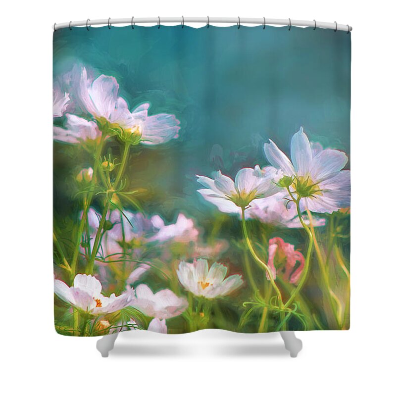 Flowers Shower Curtain featuring the photograph Dancing Cosmos by John Rivera